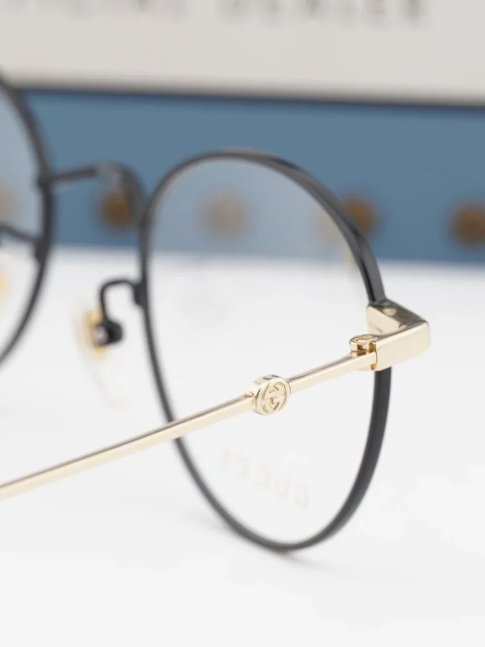Gucci GG0607OK 003 Round Eyeglasses - Black/Gold 50mm